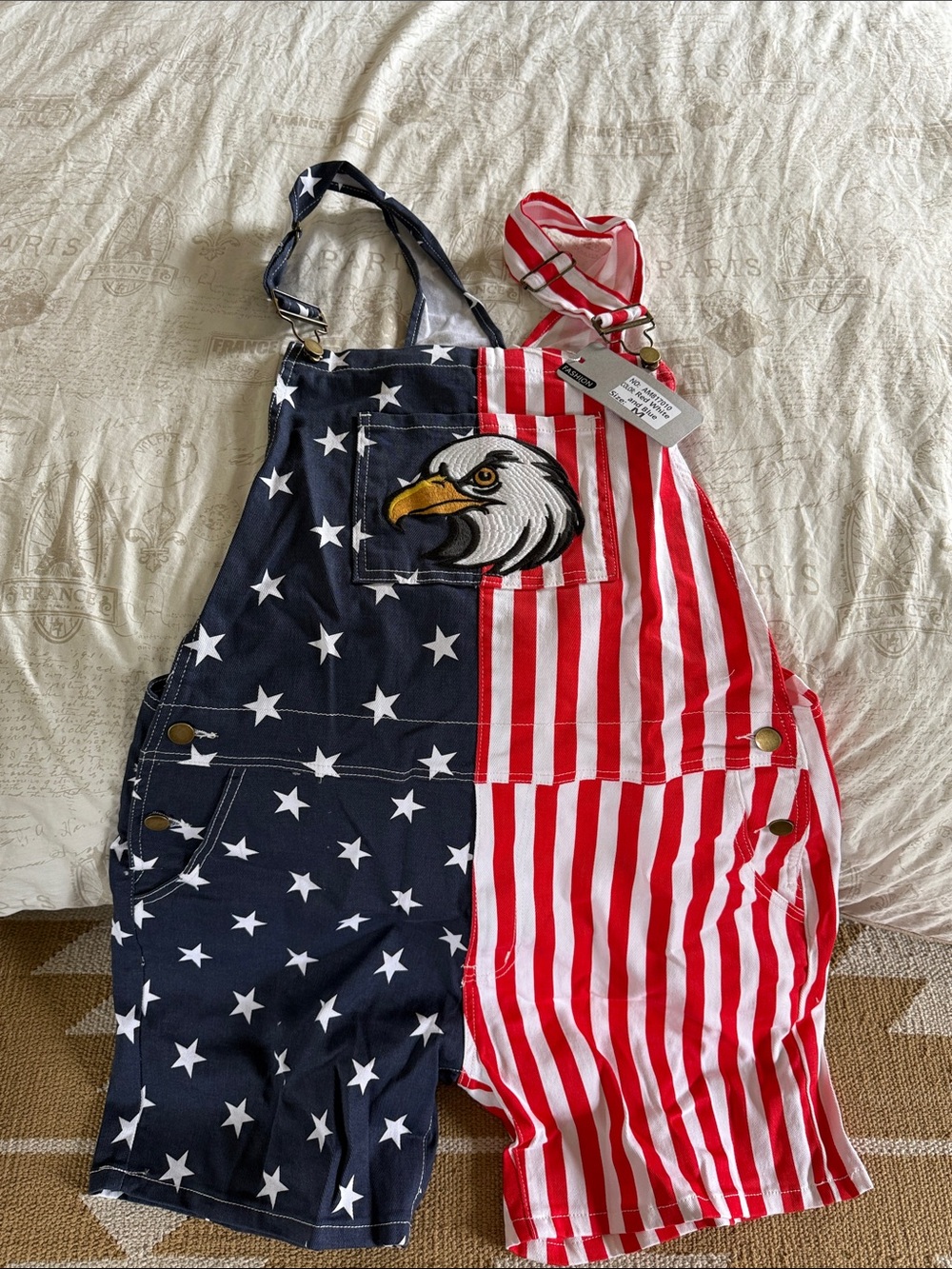 Kids Patriotic Eagle Flag Overalls - Red & Blue